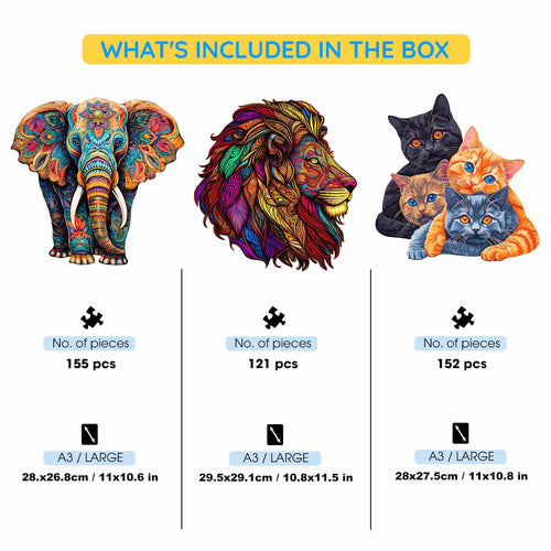 3-Pack Animal World - Wooden Jigsaw Puzzle Gift Set