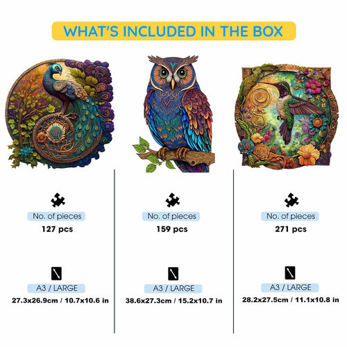 3-Pack Bird Species - Wooden Jigsaw Puzzle Gift Set